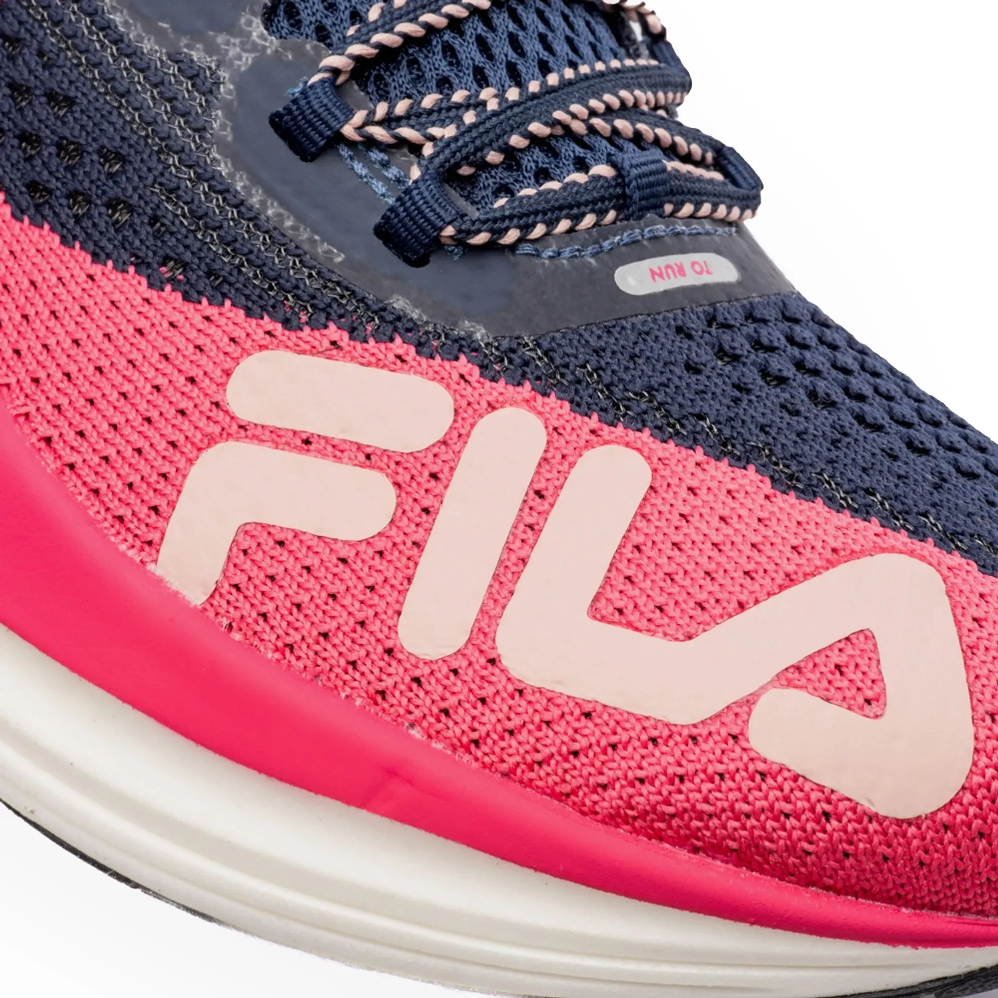 Tênis Fila Racer Speedzone feminino azul marinho com detalhes em rosa vista detalhada do solado e amortecimento